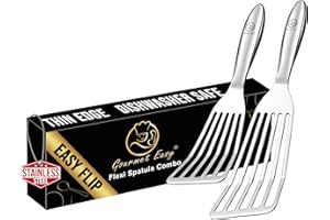 Fish Spatula Stainless Steel Combo, 1 Large Fish Turner Spatula + 1 Small Griddle Spatula, Metal Spatula for Kitchen Use, Slo