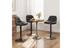 MALOL Bar Stools Set of 3, Swivel Bar Chairs, Modern Adjustable PU Leather Upholstered Barstools Counter Height with Tufted Back for Bar, Kitchen Counter Island, Dining Room, Black