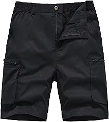 QPNGRP Men's 9" Inseam Stretch Waist Zipper Cargo