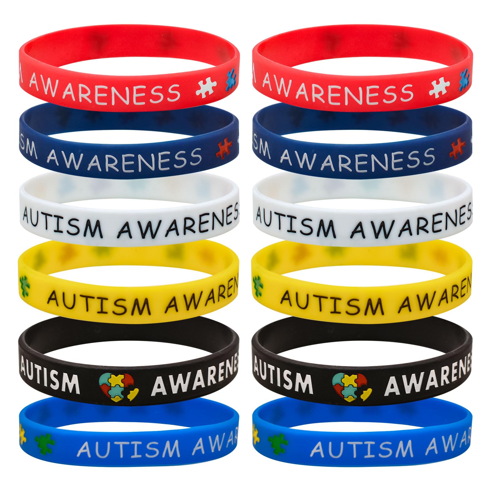 WANDIC 12 Pcs Autism Awareness Silicone Bracelets, 6 Colors Inspirational Autism Awareness Wristbands for Fundraising Public Welfare Activities