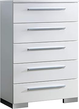 Amazon Com Contemporary White 5 Drawer Chest Modern Transitional