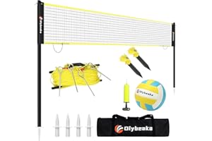 OLYBEAKA Portable Outdoor Volleyball Net Set for Backyard Beach with Adjustable Poles, Durable 20ft/32ft Net, Soft PU Volleyball & Pump, Carry Bag - Easy Set Up & Durable