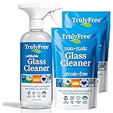 Truly Free Natural Glass Cleaner - Removes Dirt & Debris for Sparkling Clean Windows & Glass Surfaces at Home, Office & Garage, Includes: 1 Refillable Empty Bottle (16oz) & 2 Refills (3oz ea)