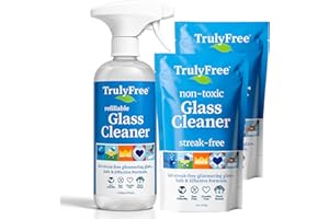 Truly Free Natural Glass Cleaner - Removes Dirt & Debris for Sparkling Clean Windows & Glass Surfaces at Home, Office & Garage, Includes: 1 Refillable Empty Bottle (16oz) & 2 Refills (3oz ea)