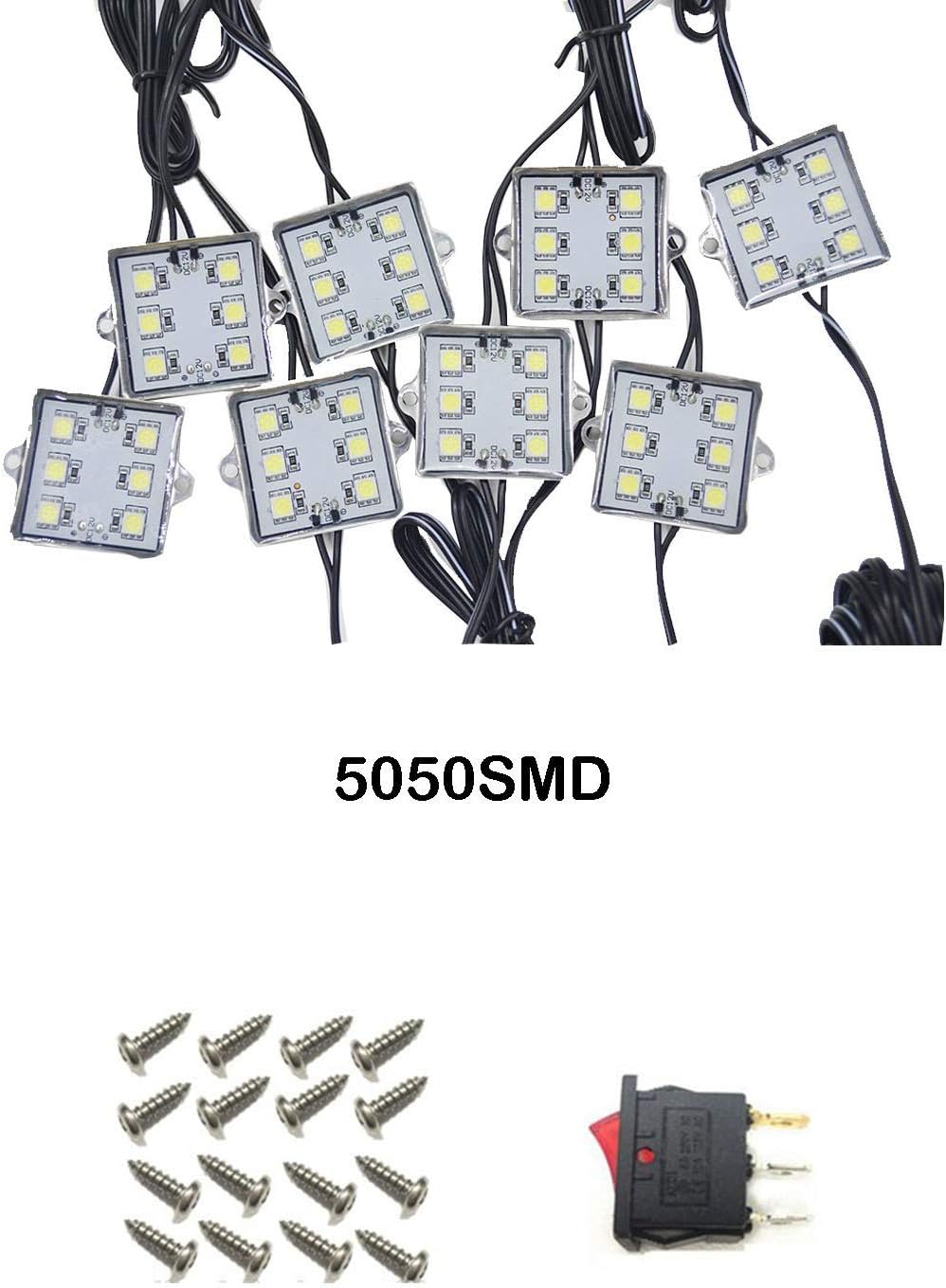 NBWDY 8 PCs 12V Led Truck Bed Light Kit,48 LEDs Cargo Truck Pickup Bed, Off Road Under Car, Foot Wells, Rail Lights Lighting Kit includes Power Switch (White): Automotive