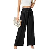 FREEOAK Womens Wide Leg Pants High Waist Flowy Adjustable Knot Loose Trousers Casuals Lounge Business Pants with Pockets