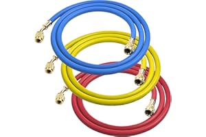 ELYASPEDY 2025 Upgrade 22985 Plus II Manifold Hose Set，72",Low Loss,Standard 1/4" FL to 1/4" FL Vacuum Certified Refrigerant Hose,for R410A and All Common Refrigerants- 800 PSI Working Pressure,(Pack of 3)