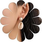 Andelaisi Boho Sea Shell Drop Earrings Gold Cowrie Shell Dangle Earrings Gold Pearl Studs Earrings Vintage Beach Cowrie Earrings Jewelry for Women