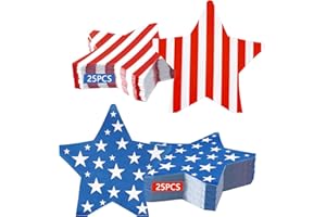 HUNANYUME 4th of July Star Napkins, 50Pcs 3-Ply Patriotic Napkins Paper, 4th of July Decorations, Fourth of July Patriotic Party Decor, American Flag Party Supplies, Stars and Stripes Decor, 6.5x6.5in