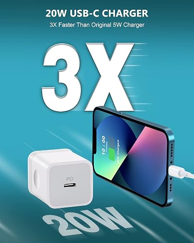20W Fast Wall Charger Block With 2 Ports (USB-C) - Compatible With IPhone, Samsung, More