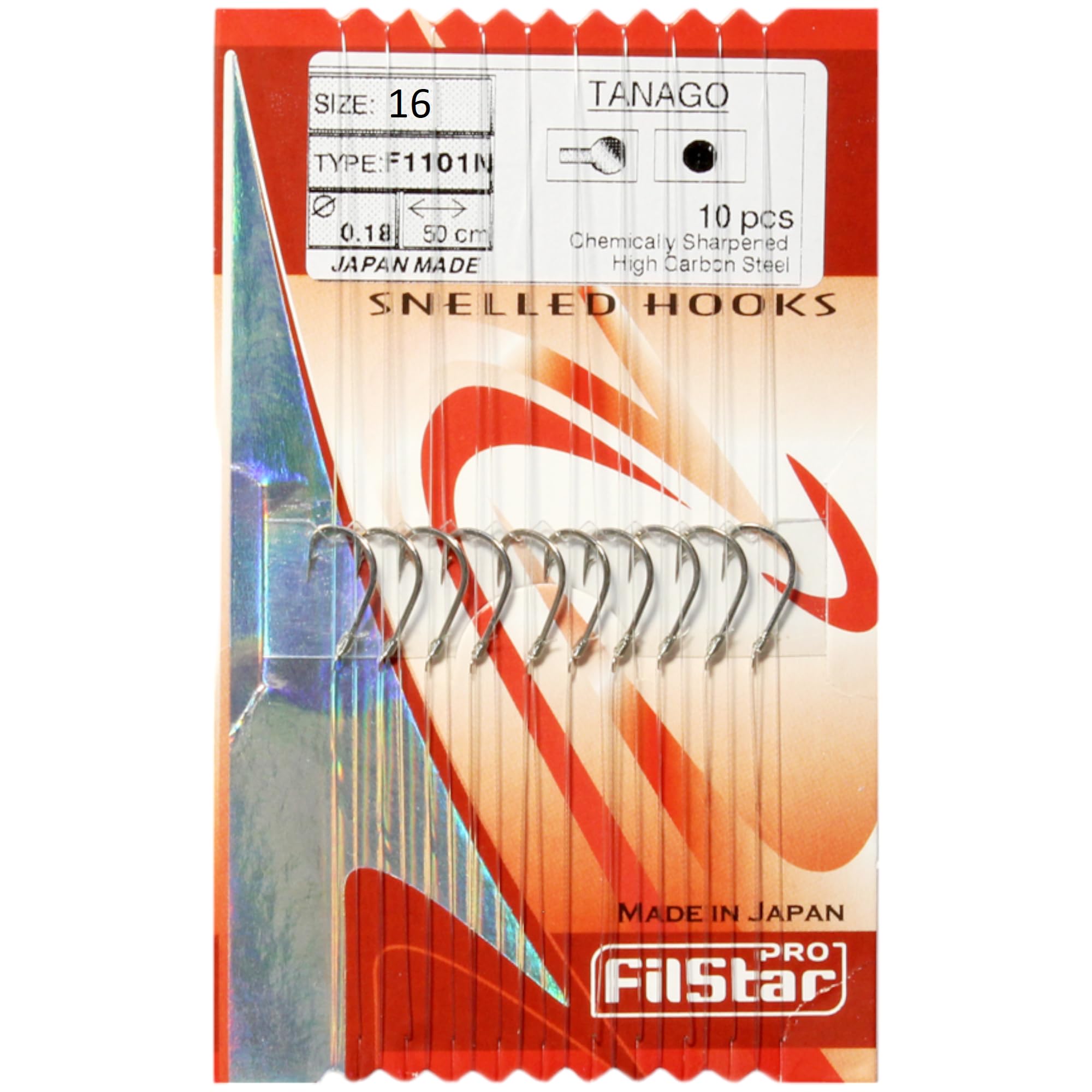 PRO FILSTAR Fishing Hook Set with Leader Pack of 10, Size 16, Mono Fishing Line 50 cm, Diameter 0.18 mm - Tench & White Fish Tied Hooks - Fishing Hook - Leader Line - Monofilament Leaders - Sport Set
