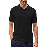 Kallspin Men's Polo Shirts Short Sleeve V Neck Collared Textured Knit Pullover Top Breathable Casual Summer Golf Beach Shirt