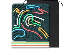 KVRG Sensory Activity Board, Square Silicone Fidget Toy for Calming, Stress, Anxiety, ADHD, Autism,Sensory Toys for Inspire Kid's 3+ Creative Talents,Includes Portable Travel Bag & 12 Strings (Spruce)