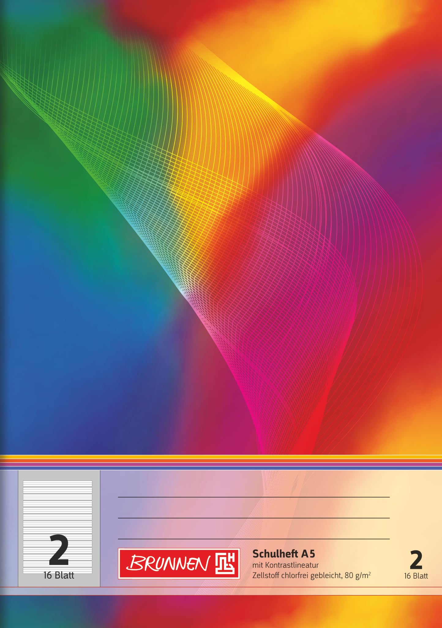 Brunnen 104598202 A5 Exercise Book 16 Sheets, Line Style 2, for 2nd School Year