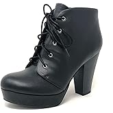 Soda Women's Agenda Ankle Lace Up Platform Chunky Heel Ankle Bootie
