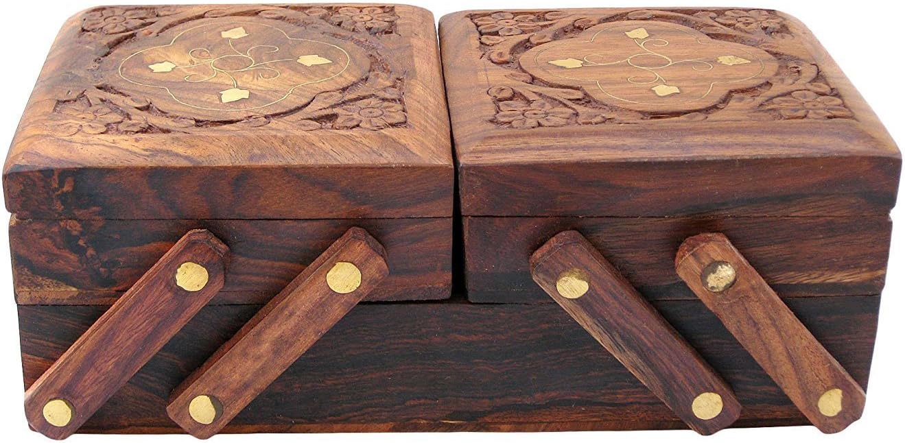 DECORVAIZ Handcraft Wooden Jewellery Box cum Storage Holder and Organiser