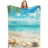 Turamurra Beach Coastal Blanket Gifts for Adults Kids Soft Warm Lightweight Cozy Seashells and Starfish Palm Leaves Throw Blankets for Bed Sofa Living Room Couch Home Decor 50"x60"