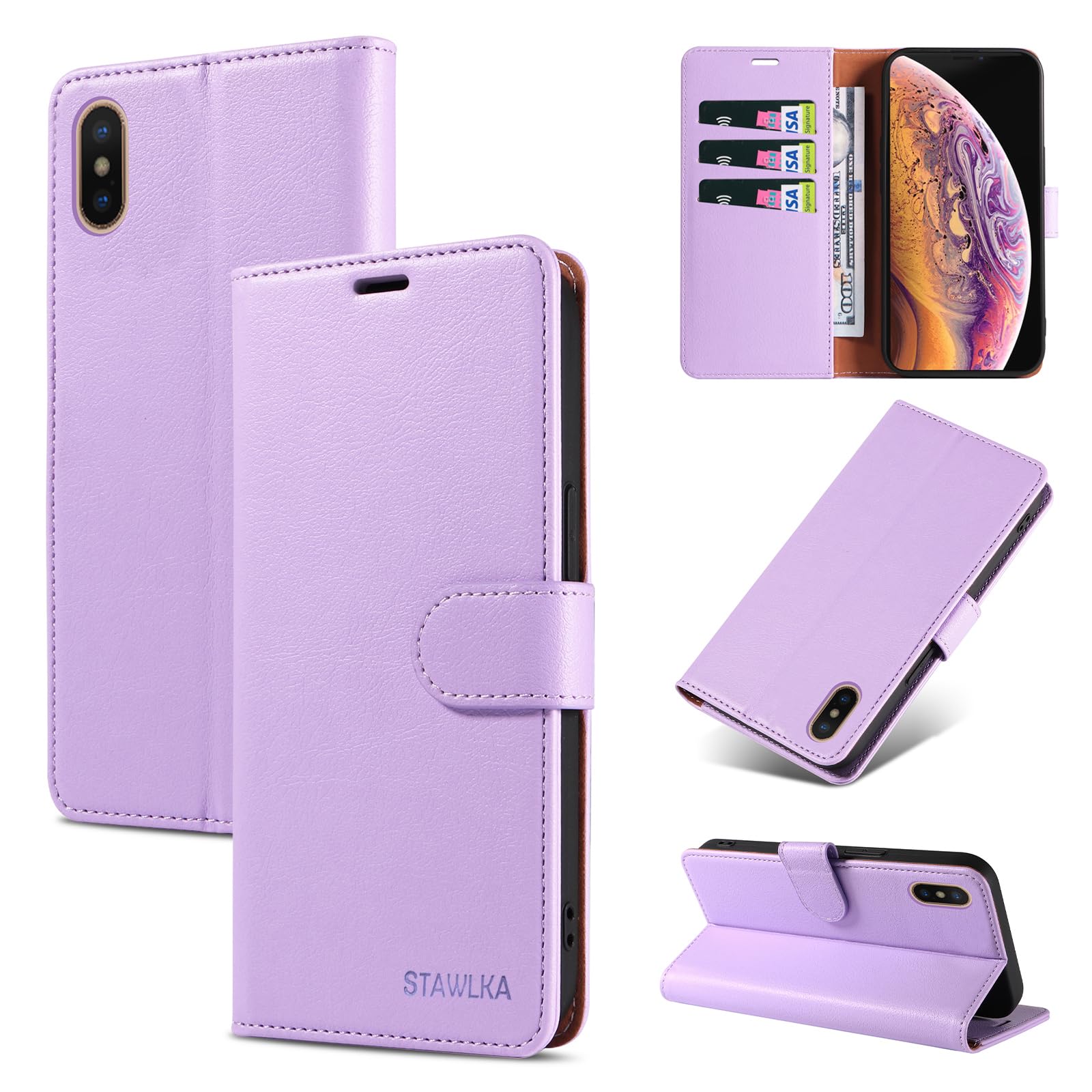 STAWLKA Case for iPhone X iPhone XS, Premium PU Leather Flip Magnetic Buckle Wallet Case Kickstand Blocking RFID Shockproof Protective Phone Cover for iPhone X/XS - Purple — image 1