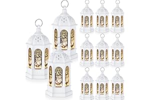 Threan Ramadan Lantern Lights LED Eid Mubarak Lantern Ramadan Gifts for Kids, Ramadan Decorations for Home Table Wall Eid Centerpieces Decor(White Meteor, 6 Pcs)
