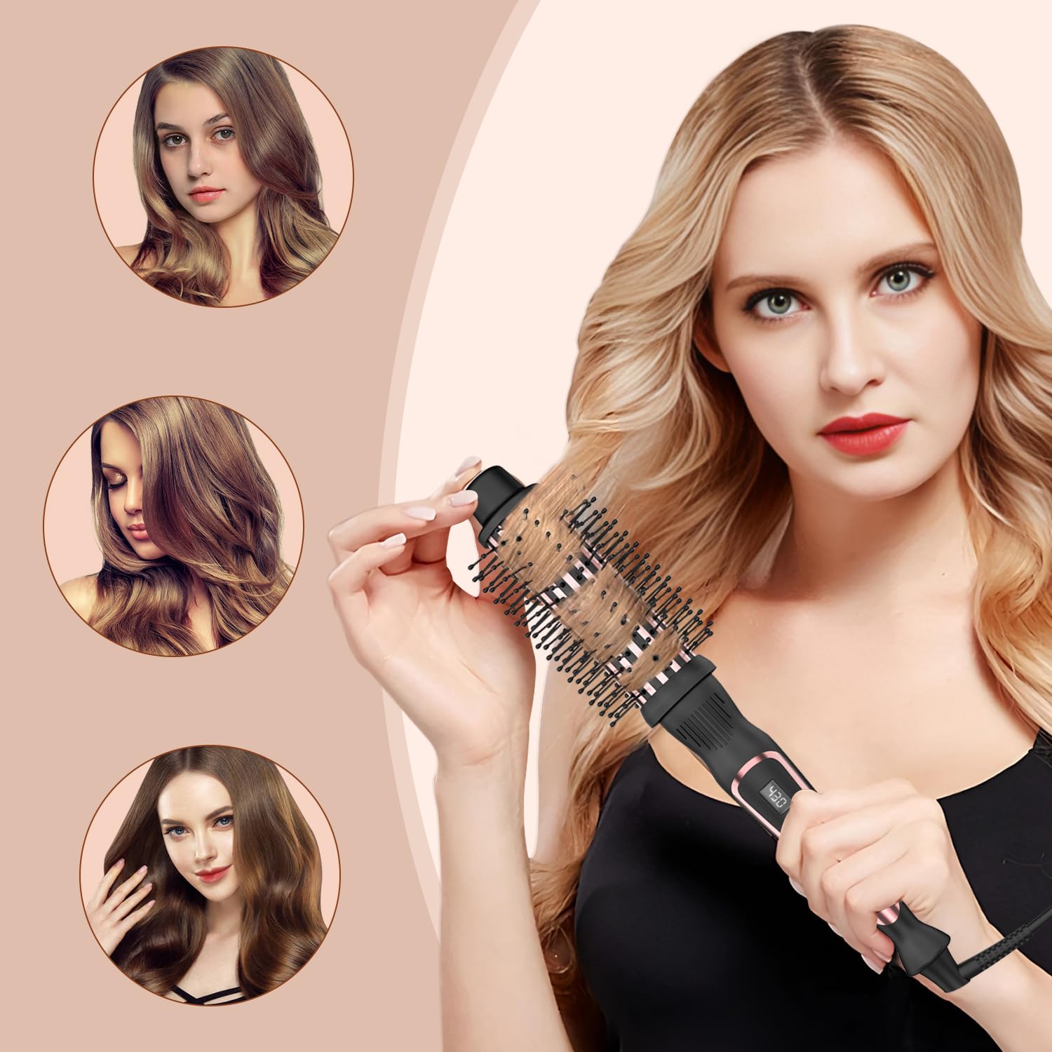 1.5 Inch Curling Iron Brush Volumizing Heated Round Brush (Ceramic Tourmaline, Ionic, Rose Gold, Multifunctional Styler Curling Wand)
