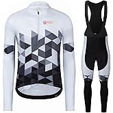 GCRFL Winter Cycling Jersey Sets Thermal Fleece Bike Jersey + Bib Pants, Long Sleeve Cycling Clothing Sets for Man