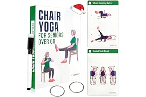 COARVXA Chair Yoga Workouts for Elderly-58 Exercise Cards with Chair Yoga，ncludes 2 Rings& Dry-Erase for Easy Organization-Exercise Cards for Seniors Over 60 (Army Green)