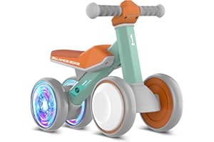 ESPRAY Colorful Lighting Baby Balance Bike Toys for 1 Year Old Boys Girls Gifts, Toddler First Bike 12-24 Months with Adjustable Soft Seat, 4 Silent Wheels Ride on Toy, Perfect First Birthday Gifts