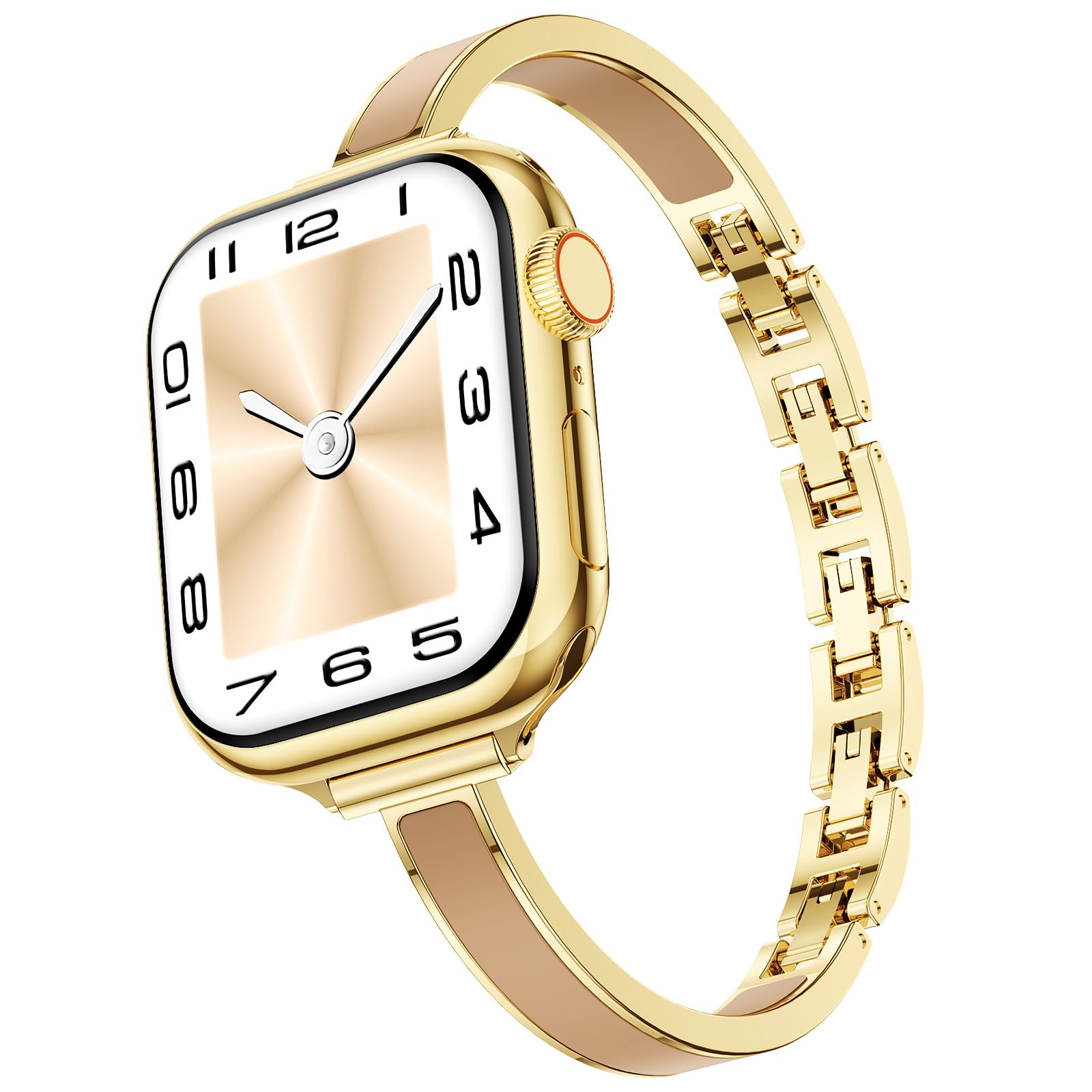 Photo 1 of Mosonio Slim Bracelet Bands for Apple Watch Women, Elegant Thin Metal Band with Embedded Silicone Accents for iWatch, Easy-Adjust Link Strap Compatible with Apple Watch Ultra (49mm) & Series 11/10 (46mm), Series 9/8/7 (45mm), Series 6/5/4/SE (44mm), Serie