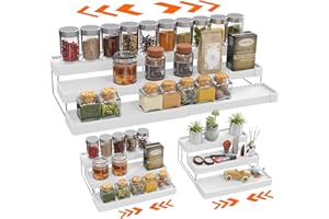 INVOCOO Expandable Spice Rack Organizer for Cabinet - 3 Tier Adjustable Cabinet Spice Organizer Easy Visibility - Spice Organ