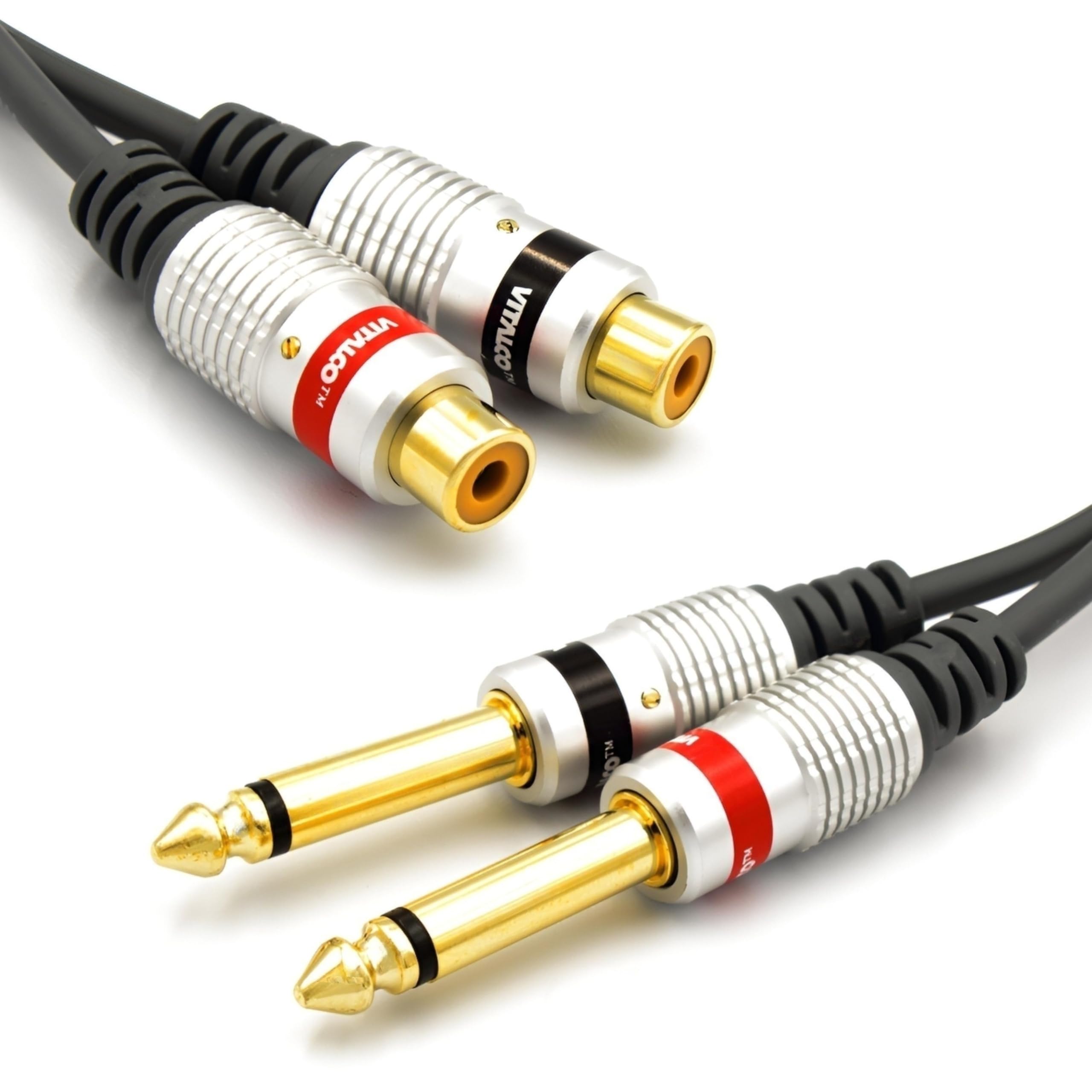 VITALCO 2x Jack 6.35mm Mono 1/4 Inch Male to 2x RCA Female Audio Adapter 6.35 to Phono Plug
