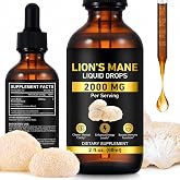 Lions Mane Liquid Drops, Lion's Mane Mushroom Supplement for Immune Support, Brain Booster, Memory, Focus &amp; Clarity, Health Supplies Mushroom Drops, Sugar Free &amp; Alcohol Free - 60ml / 2 fl oz