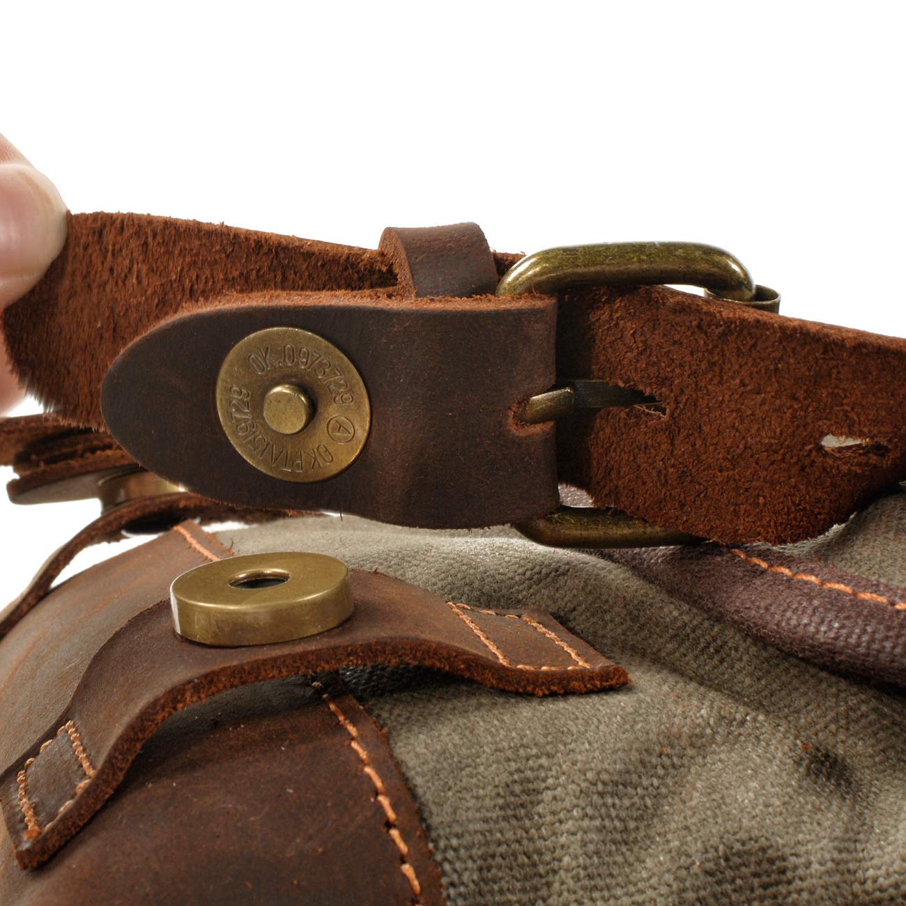 WUDON Men Travel Backpack, Genuine Leather-Waxed Canvas Shoulder Hiking Rucksack