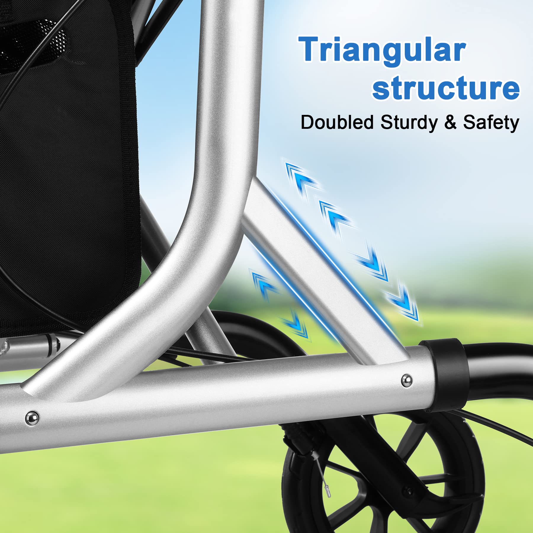 Rollator Walker for Seniors with Cup Holder, Upgraded Thumb Press Button for Height Adjustment, 4 x 8 Wheels Walker with Seat Padded Backrest Folding Lightweight Walking Aid, Silver