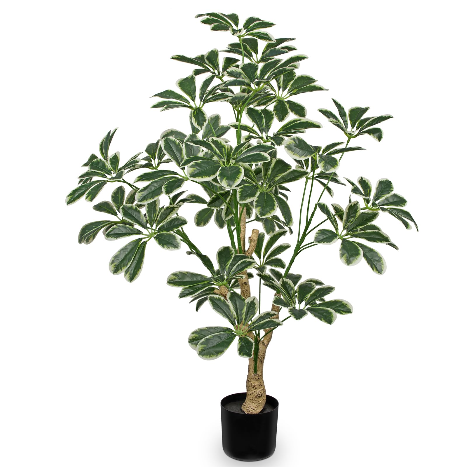 Photo 1 of 3.2FT Fake Umbrella Schefflera Tree Plant Indoor Potted Plants Large Artificial Tree Tall Faux Plants in Black Pot Good Luck Excellent Gift Fortune Plants for Home Office Decor