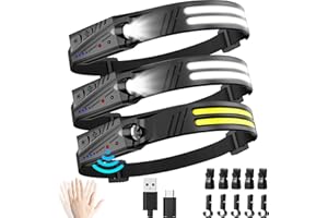 Headlamp Rechargeable,3 Pack Super Bright 2000 Lumen Head Lamp,230° Wide Beam 1500mAh Motion Sensor Lampe Frontale,5 Modes IP