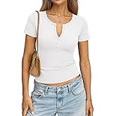 EasyGala Womens Cotton Short Sleeve Shirts V Neck Henley Tops Fitted Basic Going Out Tshirts Summer Fashion Outfits 2026
