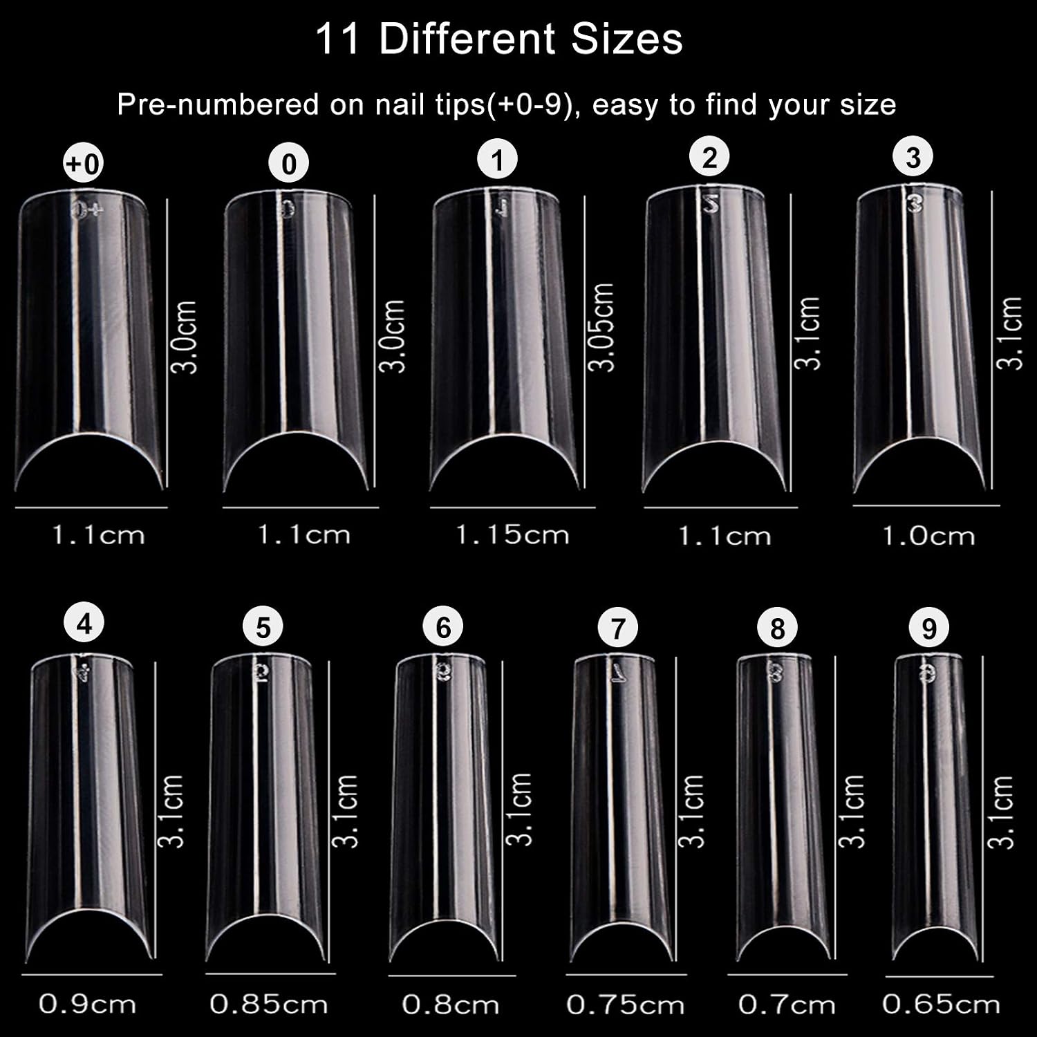 AUERVO 110 PCS Clear Coffin Nails - Full Cover Acrylic False Nails, 11 Sizes, Transparent, Traceless, DIY & Salon Use - Image 3