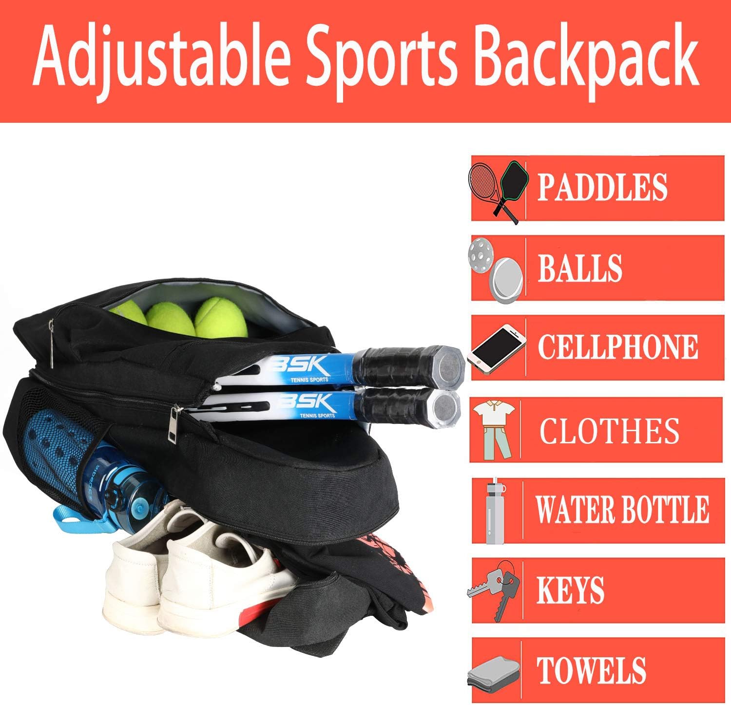 ACOSEN Tennis Bag Tennis Backpack - Large Tennis Bags for Women and Men to Hold Tennis Racket, Pickleball Paddles, Badminton Racquet, Squash Racquet, Balls and Other Accessories (Black) : Sports & Outdoors