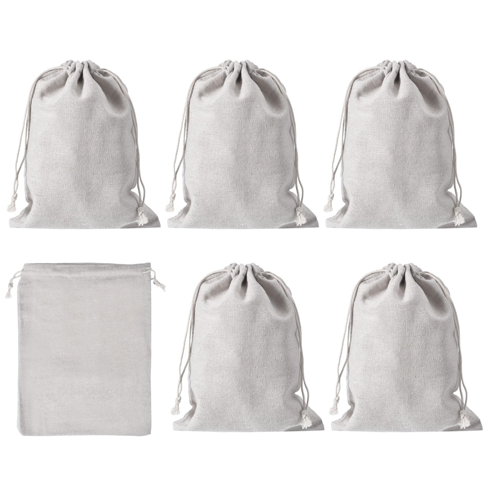 PATIKIL 9"x7" Coin Sacks Bag, 6Pcs Bank Coin Deposit Change Transit Canvas Money Bags with Drawstring Gift Sacks Style 1, White