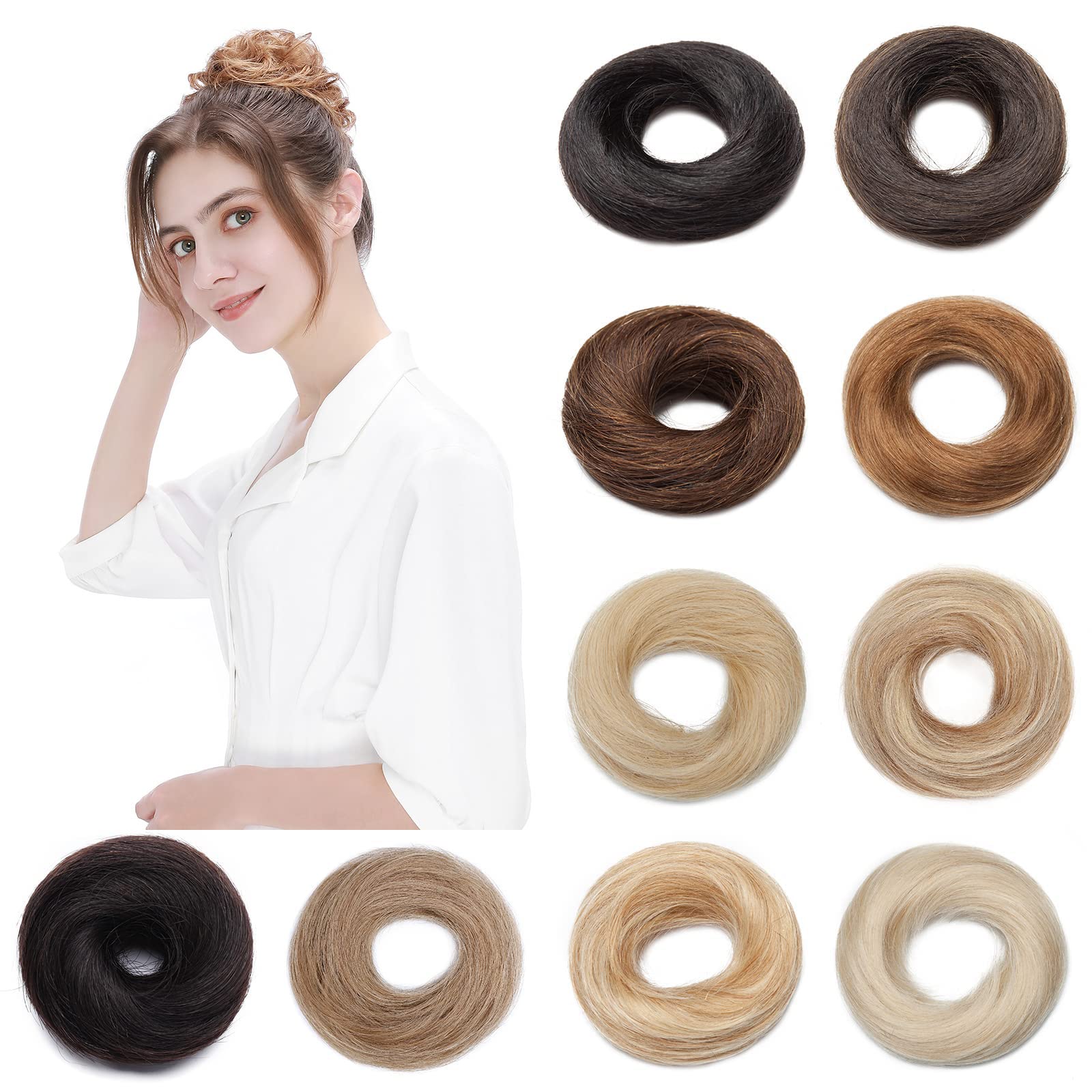 Hair Bun Scrunchy Scrunchie Updo 100% Silky Soft Real Remy Human Hair Extensions Donut （#06 Light Brown）