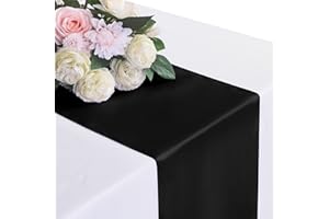 Flohar 1Pack Table Runner 12 x 108 Inches Satin Silk Table Runner for Wedding, Birthday Party, Banquets, Graduations Decoration, fit Rectange and Round Table-Black
