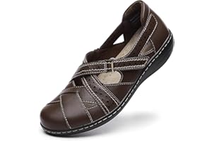 Irrefour Women's Classic Genuine Leather Casual Loafer Cute Slip-On Fashion Closed Toe Flat Sandal Comfy Work Sandal Everyday Walking Shoe