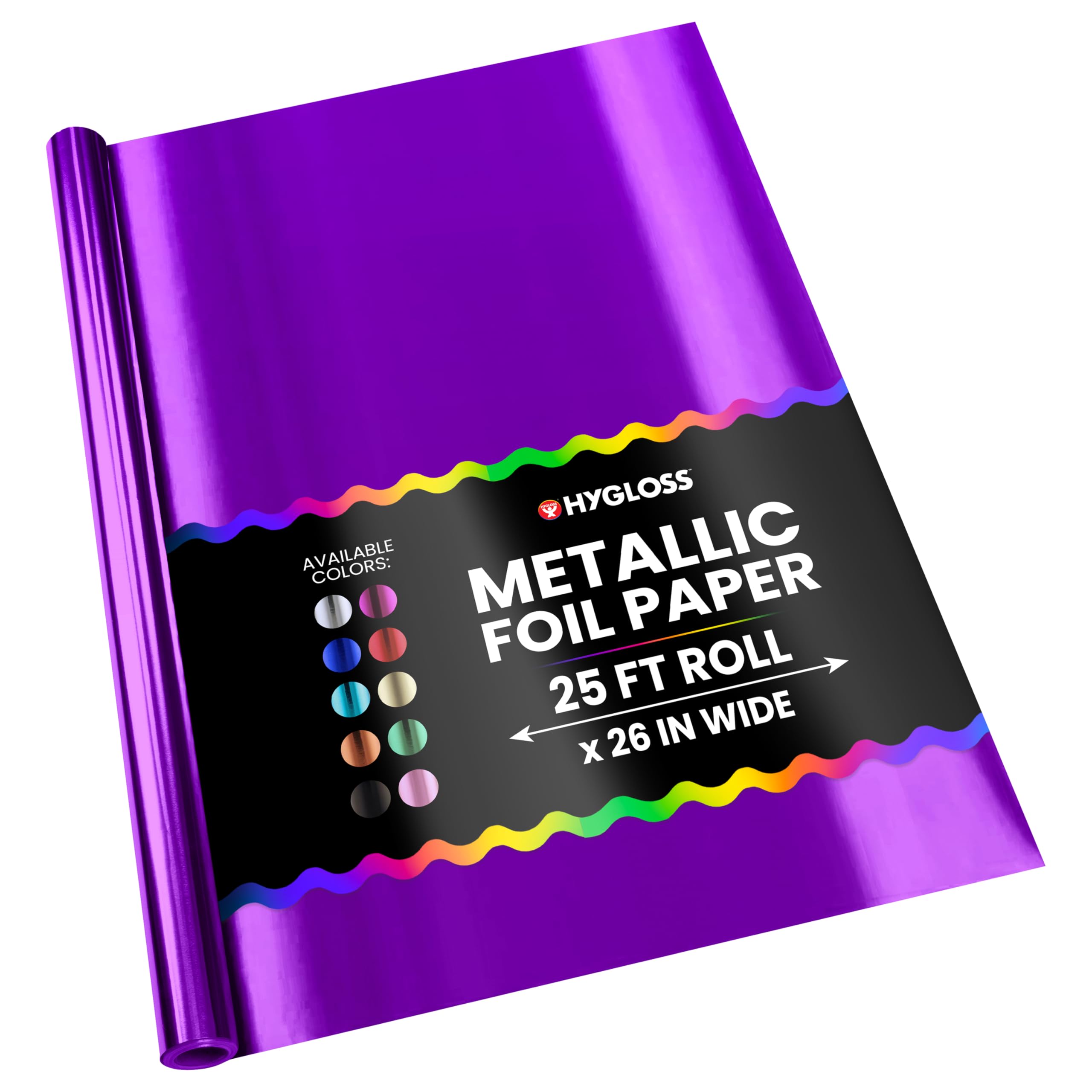 Hygloss Products Metallic Foil Paper Gift Wrap Roll Purple 26-Inch x 25-Feet - 54 Sq. ft. Total