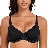 MELENECA Women's V-Neck Minimizer Underwire Plus Size Unlined Plunge T-Shirt Bras