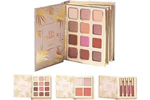 Makeup Palettes,12 Colors Eye Shadow,Book-Style Shimmer Eyeshadow with 4 Blush and 4 Lip Gloss - for Women Travel Beauty Part