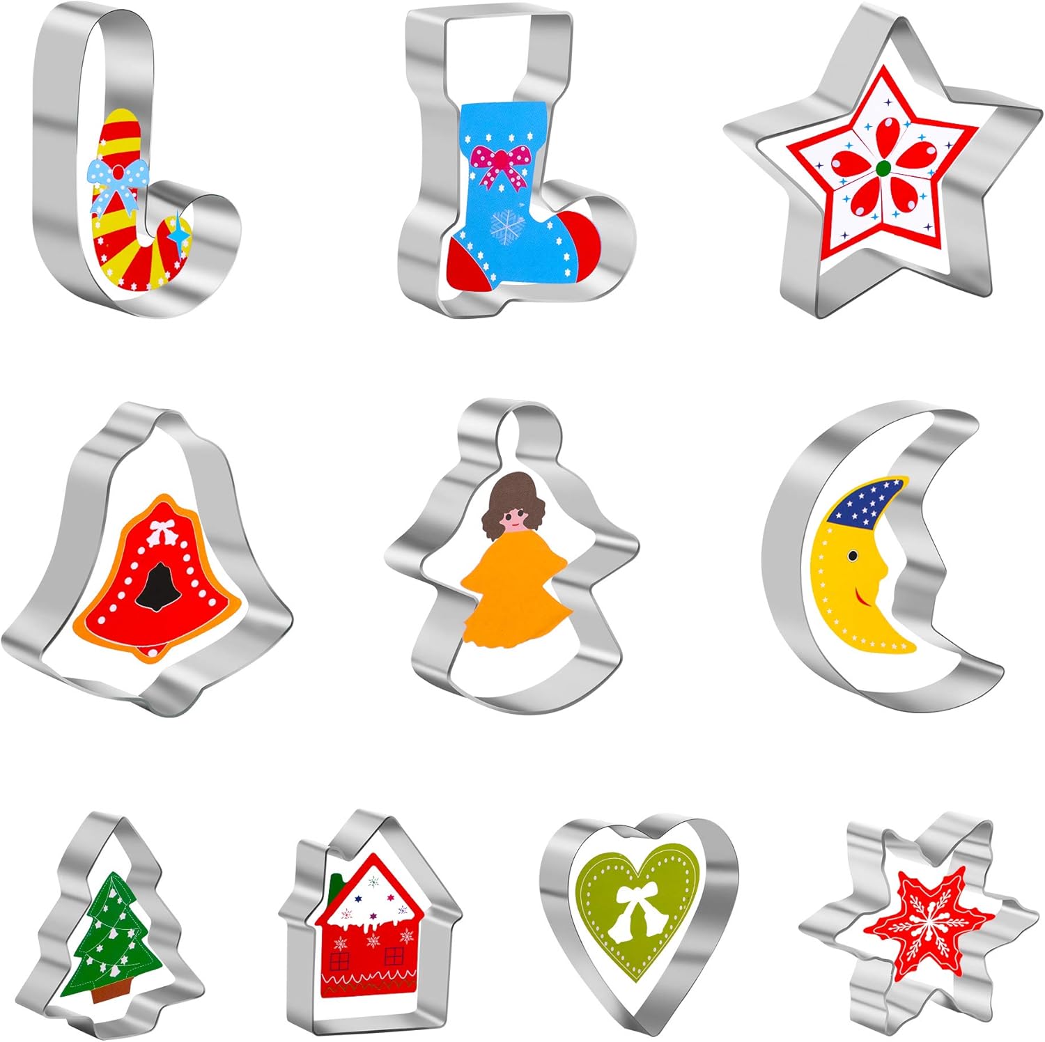 Christmas Cookie Cutters, 10 Pcs 2 Inches Stainless Steel