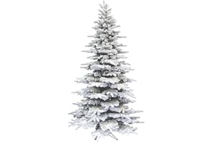 Fraser Hill Farm 7.5-Ft. Mountain Pine Flocked Artificial Christmas Tree with Stand, Unlit Foldable Fake Tree with Realistic Snowy Foliage for Home Decoration