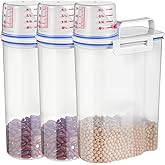 3 Pcs Rice Storage Containers (4 Lbs / 2 Kg Each) – Airtight BPA-Free ABS Plastic Dispenser with Measuring Cup & Pour Spout for Rice, Cereal, Pet Food, and More (Blue + Clear)