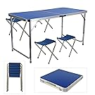 MultiWare Folding Table and 4 Chairs Set Portable Outdoor For Picnic Garden Dining Camping Blue