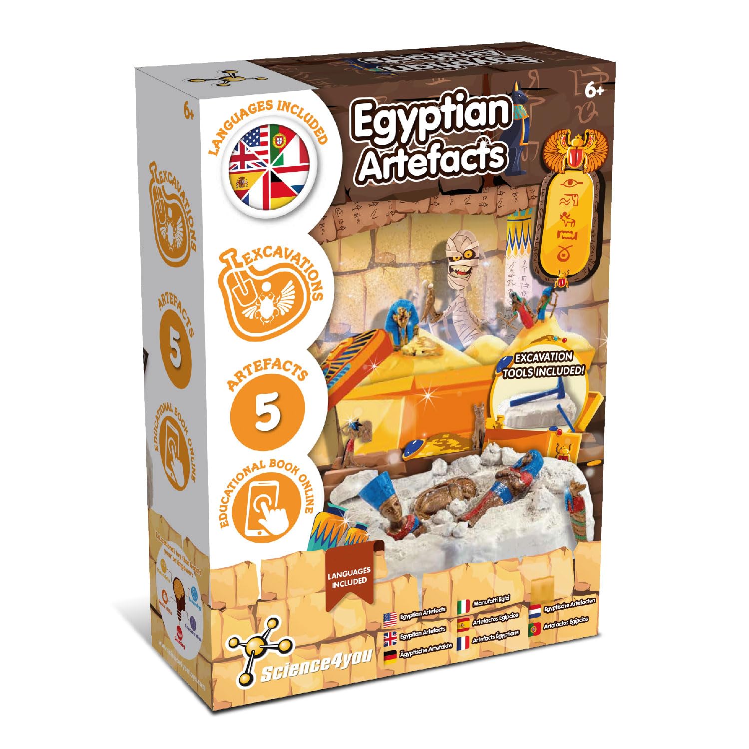 Science4you Egyptian Dig Kit for Kids – Learn About Ancient Egypt with This Dig Kit, Do a Historical Excavation & Discover All 5 Egyptian Statues, an Archeology Gift for Girls & Boys Age 6 7 8 9+